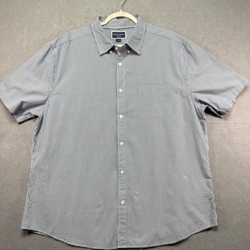 Charles Tyrwhitt Mens XX Large Slim Fit Non-Iron Gingham Short Sleeve Shirt Navy